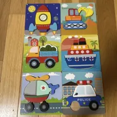 木製乗り物パズル 6ピース 知育玩具
