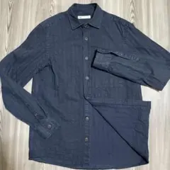 y11 ZARA ザラ　シャドーストライプブラックシャツ　S 大きめボタン