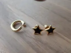 ajiro×sayaコラボ ステンレス　ブラック✕ゴールド　スター　ピアス　星