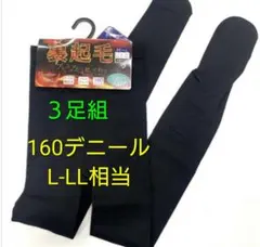 160デニール 裏起毛 タイツ 3足組 L-LL相当 大きいサイズ ブラック 黒