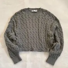 ZARA クロップドケーブルニットセーター オリーブL