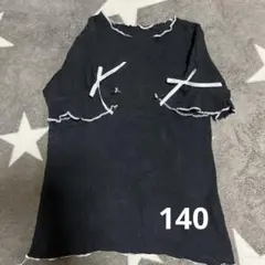 BEE☆フリル付きリボンデザイン ブラックTシャツ