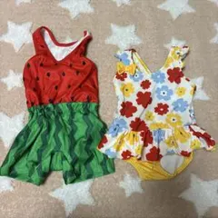 ベビー水着 2点セット すいか　お花柄　80cm
