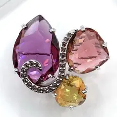 美品 Swarovski 大粒クリスタル ブローチ カラーストーン マルチカラーのサムネイル