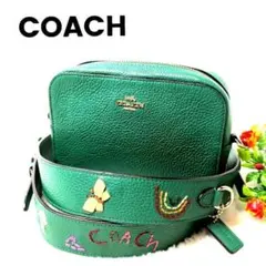 極美品✨ COACH 限定 刺繍 レザー ショルダーバッグ グリーン - メルカリ