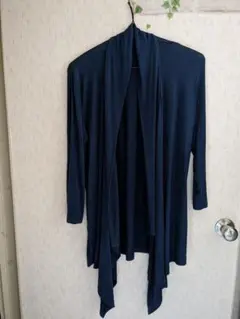 【値下げ】美品　ドレープ　サマーカーディガン　シルク　絹　長袖　ネイビー　М