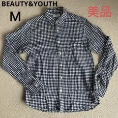BEAUTY&YOUTH ギンガムチェックシャツ ネイビー M