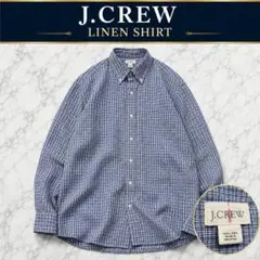 90s-00s OLD J.CREW 巨人タグ リネンシャツ ギンガムチェック