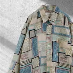 ヴィンテージシャツ ブルー 柄シャツ かなり大きめサイズ 古着 男女
