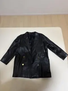 高級羊革　ブラックレザー ダブルブレストコート