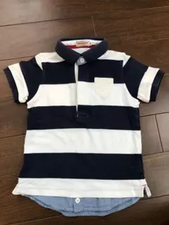 ミキハウス　110cm ストライプポロシャツ ネイビーとホワイト