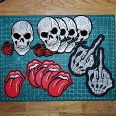 ①アイロンワッペン スカル ドクロ ガイコツ ローリングストーンズ 唇