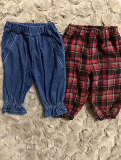 デニムとチェック柄パンツセット 90cm