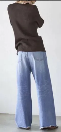 【YENNイエン】ハイダメージ加工ワイドレッグデニム　ライトブルー