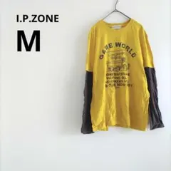 I.P.ZONE ロンT Tシャツ M 長袖 トップス イエロー ブラウン 車