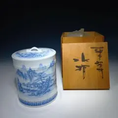 海】古染付 清中期 人物山水絵小壺 本物保証！ 骨董品 時代品 美術品