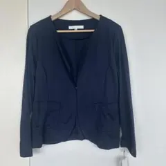 ストレッチ素材 ノーカラージャケット ネイビー　新品未使用未開封タグ付き