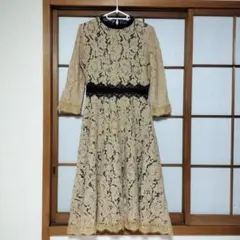 短期出品　LACE LADIES レースワンピースドレス　ベージュブラウン