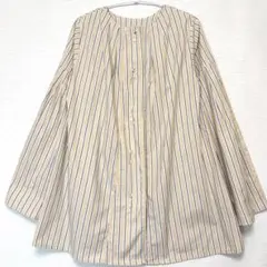 CLANE バックスリット ストライプ ノーカラー シャツ 長袖 1 クリーム 