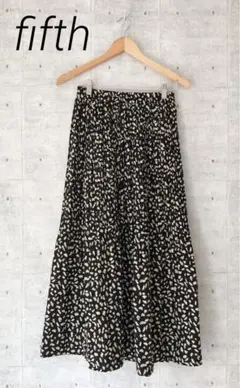 fifth フィフス ☆ レオパードプリーツスカート ウエストゴム ブラック