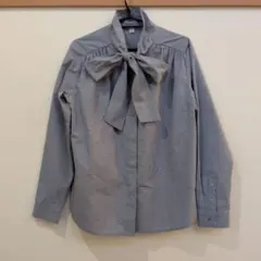 GU ボウタイチェックブラウス Mサイズ BLUE