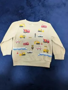 ベージュ 車両刺繍 トレーナー 90