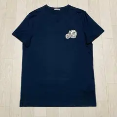 【いしてぃみ】モンクレール☆センター立体ロゴ袖ワッペンロゴ入りTシャツ 美品〕モンクレール ダブルロゴ ワッペン ネイビー Tシャツ3S351