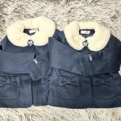 メゾピアノ コート 2着セット ネイビー フェイクファー襟付き ビジュー 双子