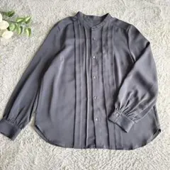 【ロペピクニック】ランダムタック ブラウス バンドカラー グレー 長袖 M 美品