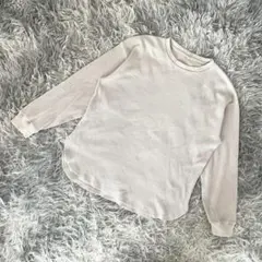 『無印良品』ワッフルロンT　長袖シャツ　サーマル　コットン　クルーネック　(L)