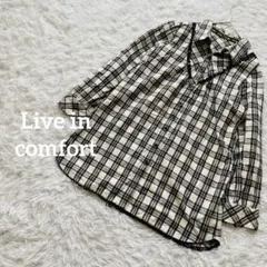 リブインコンフォート　長袖シャツブラウス　チェック柄　花形ボタン　LP 低身長用