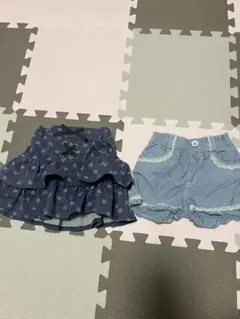 110cmフリルスカートとデニムショートパンツセット