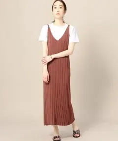 ビューティ&ユース　ニットキャミソールワンピース　リブニット