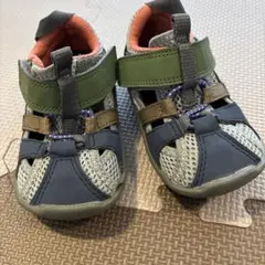 キッズ サンダル メッシュ グレー/ネイビー/グリーン　14.0センチ