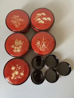 昭和レトロ】木製寿司桶＆蓋付きちらし寿司椀5点セットおまけ付き