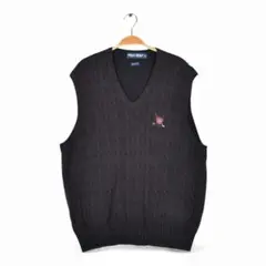 ポロゴルフ ラルフローレン ケーブル編み コットンベスト フェードブラック XL