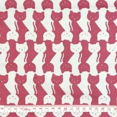 だまし絵風猫柄　オックス生地　ピンク　約110×50cm