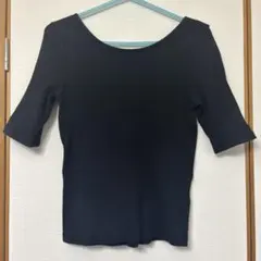 ミッシュマッシュ リブ編み ブラック 半袖 Tシャツ Vネック