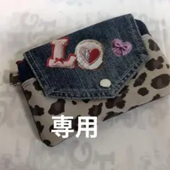 ハンドメイド デニムリメイクポーチ ヒョウ柄