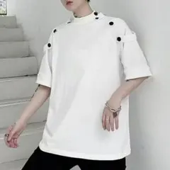 【新品】メンズ tシャツ 無地 ビックシルエット 夏 ゆったり 丸襟 L ボタン