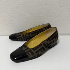 FENDI ズッカ 総柄 スクエアトゥ パンプス レザー ナイロン 黒 23.5