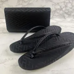 ほぼ未使用品 喪服 和柄振袖 着物 和装用バッグ 草履M 2点セット 黒ブラック