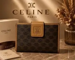 【CELINE】 セリーヌ マカダム 二つ折り 財布 ブラウン レザーのサムネイル