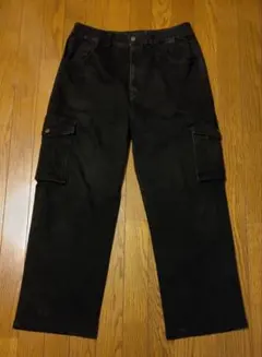 デニム ワイド カーゴパンツ ブラック 2L