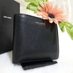 ✨美品✨サンローラン　二つ折り　小銭入れ　キャビアスキン　ブラック　レザー　黒のサムネイル