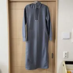 グレー フード付きロングワンピース M-L 授乳服