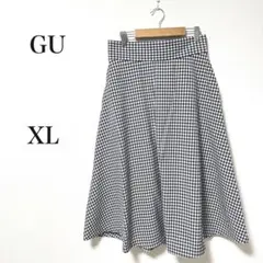 GU ジーユー　フレアミディスカート　ギンガムチェック　XL 白＆黒