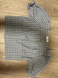 青と白のチェック柄 パフスリーブシャツ