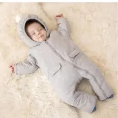 petit main プティマイン 星柄 ジャンプスーツ ライトグレー 70