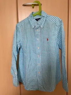 ラルフローレン　シャツ　長袖　140㎝　水色　チェック